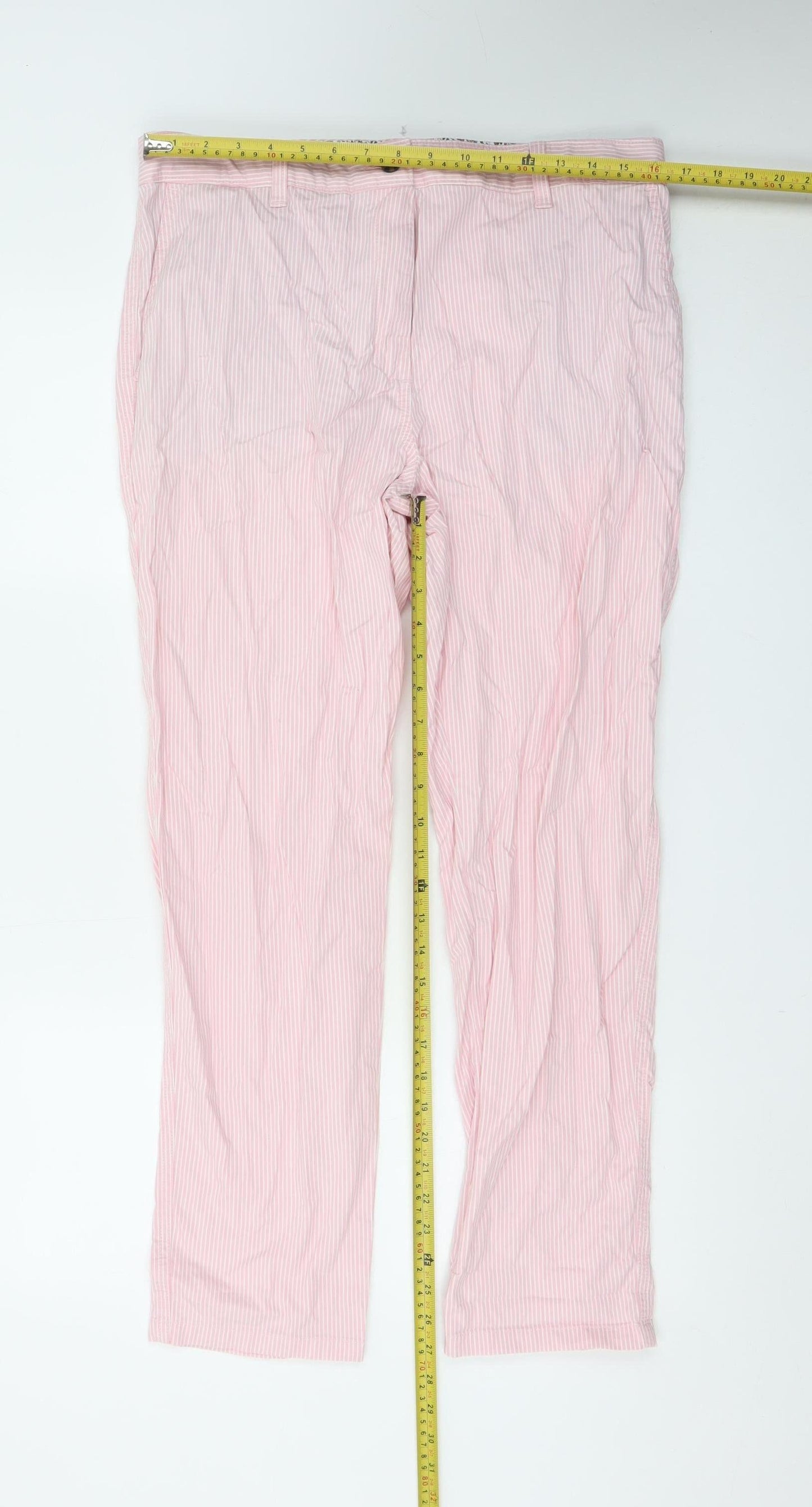 Marks and Spencer Women Pink Striped Chino Trousers Size 14 Regular