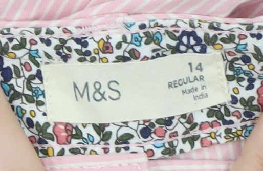 Marks and Spencer Women Pink Striped Chino Trousers Size 14 Regular