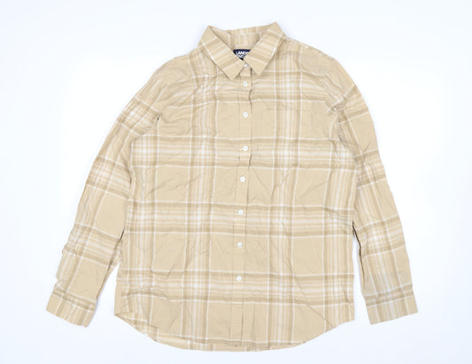 Lands' End Men's Beige Check Button-Up Cotton Shirt M
