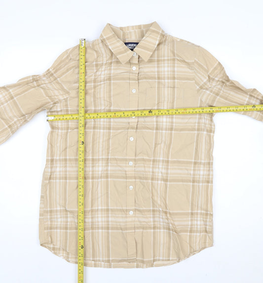 Lands' End Men's Beige Check Button-Up Cotton Shirt M