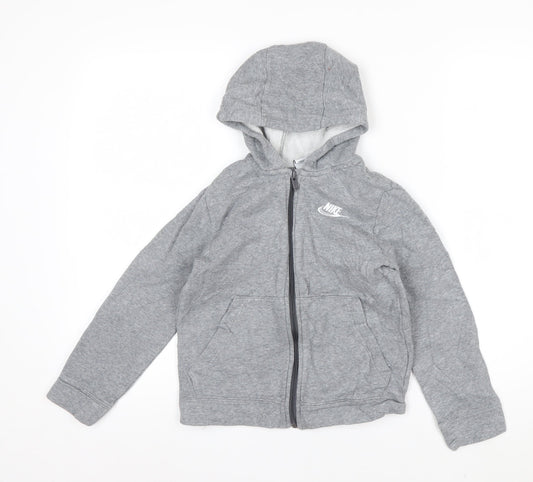 Nike Boys Grey Full Zip Hoodie Small 128-137cm Cotton Blend