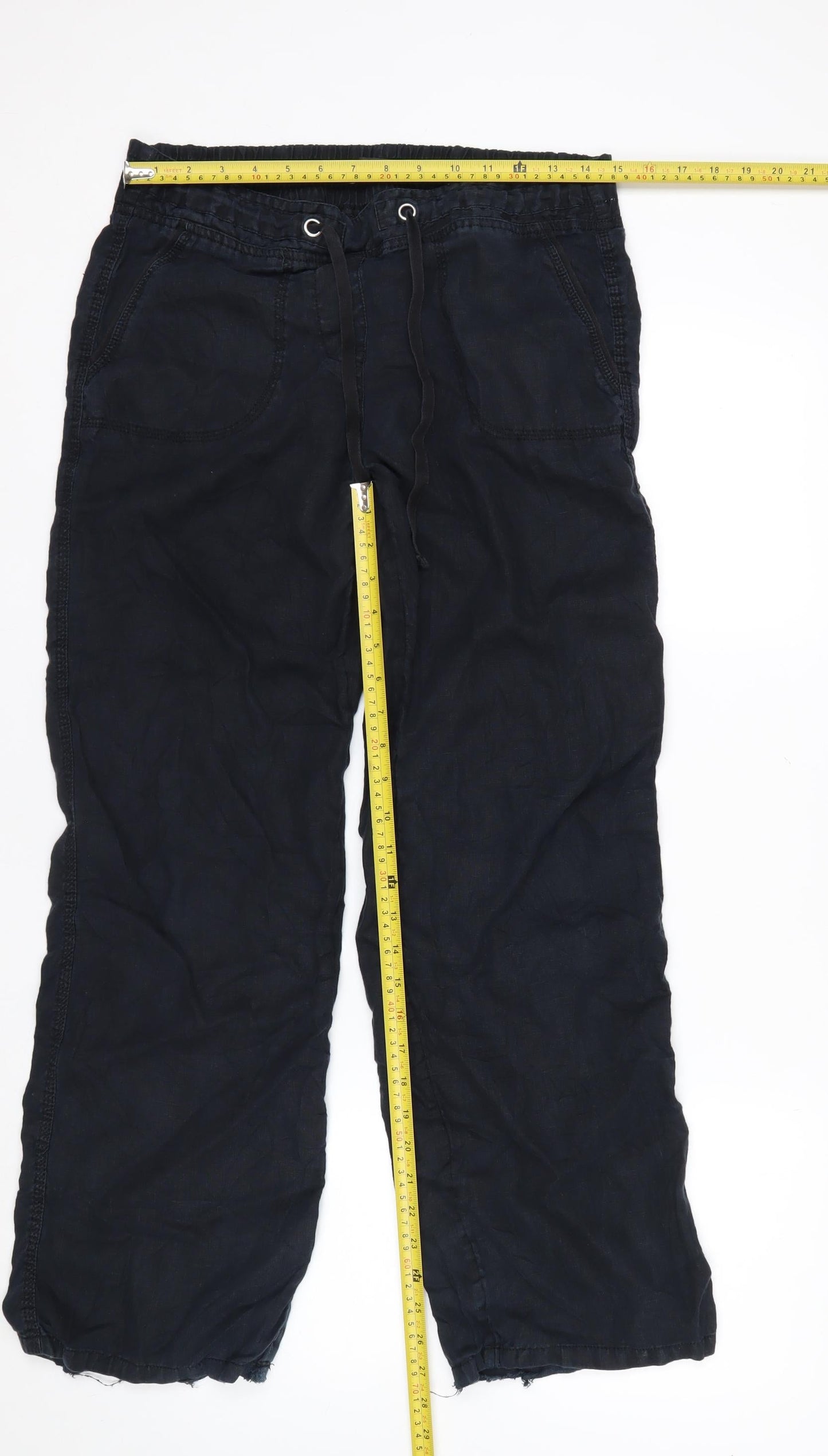Marks and Spencer Womens Black Linen Cargo Trousers Size 12