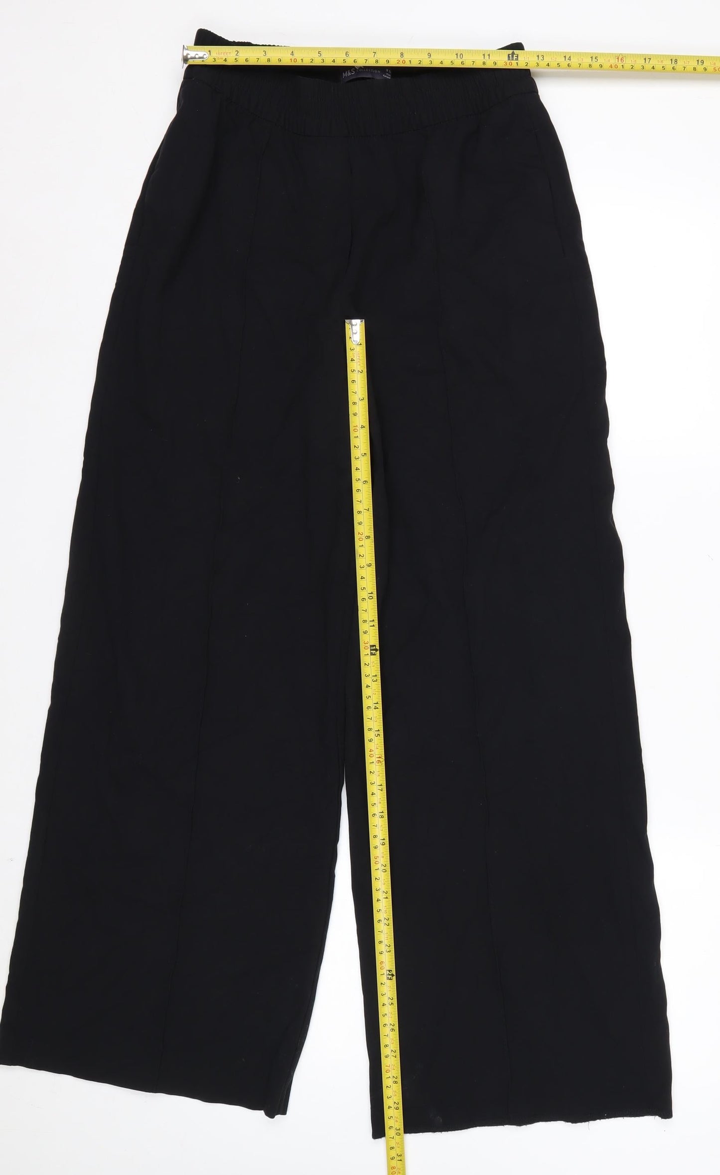 Marks and Spencer Women’s Black Size 8 Wide-Leg Cropped Trousers