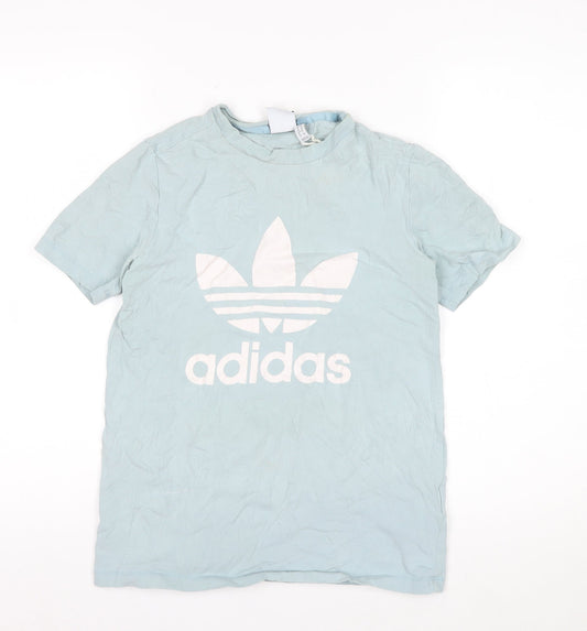 Adidas Women's Blue Basic Logo T-Shirt UK 8 Short Sleeve Cotton