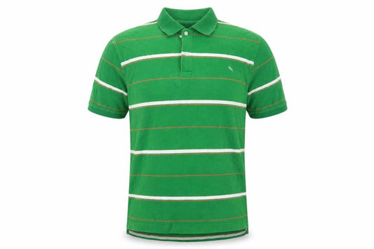 Lee Cooper Men's Green Striped Short Sleeve Collared Polo Shirt XL