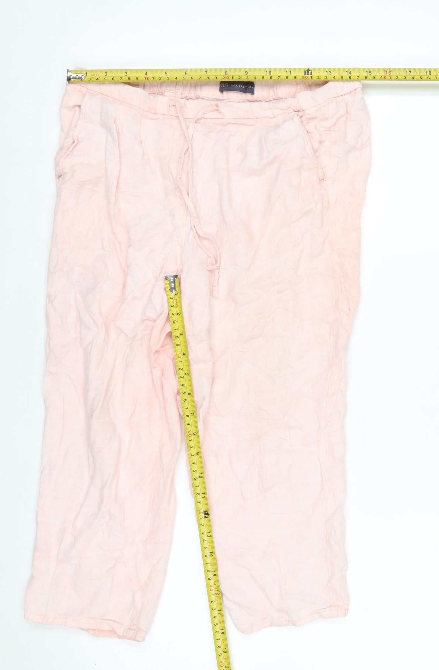 Marks and Spencer Womens Pink Linen Cropped Trousers Size 12