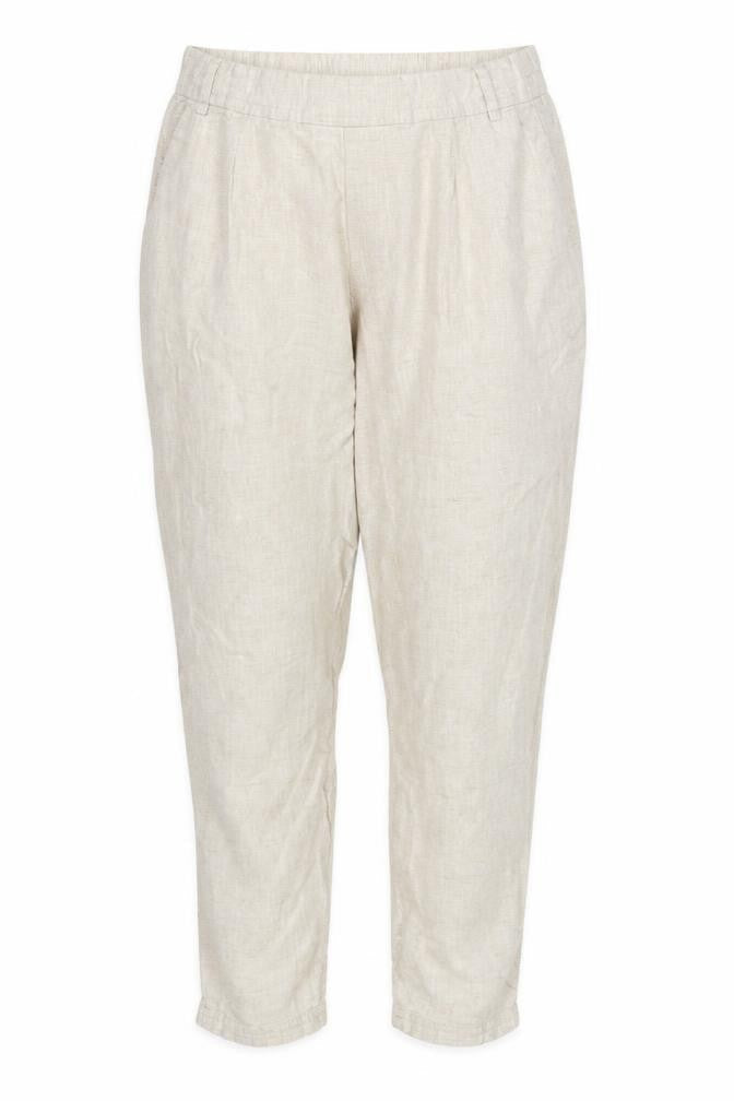 Marks and Spencer Women Beige Linen Tapered Casual Trousers Size 14