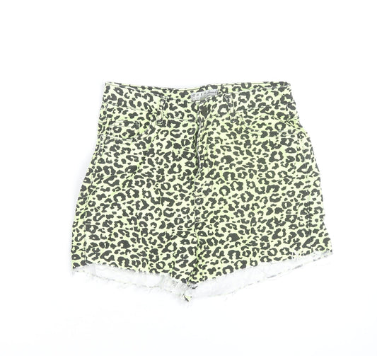 Additional front view of Denim Co. Women’s Green Leopard Print Cut-Off Shorts, size UK 12