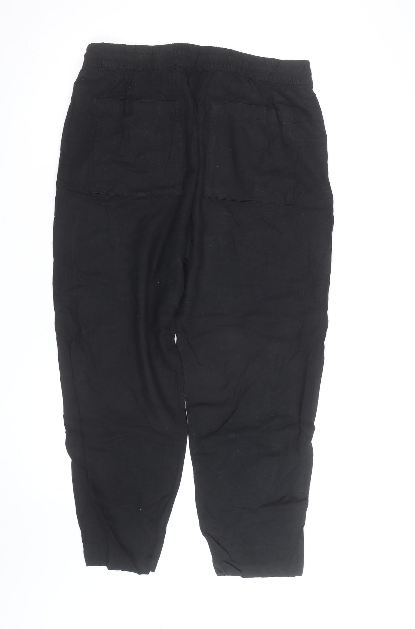 Marks and Spencer Women's Black Linen Blend Jogger Trousers Size 16 Short
