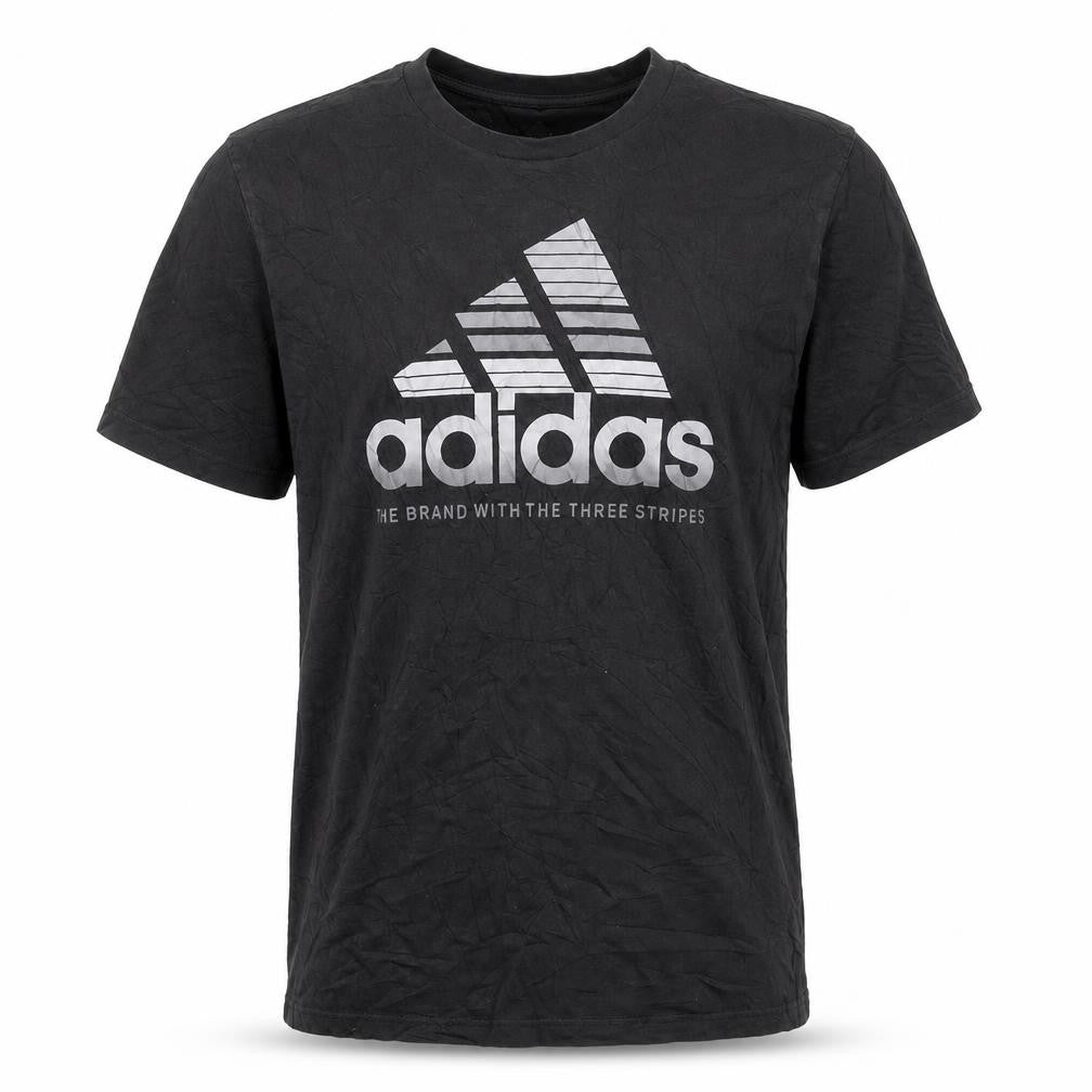 Front view of Adidas Men's Black XS Graphic Sports Cotton T-Shirt