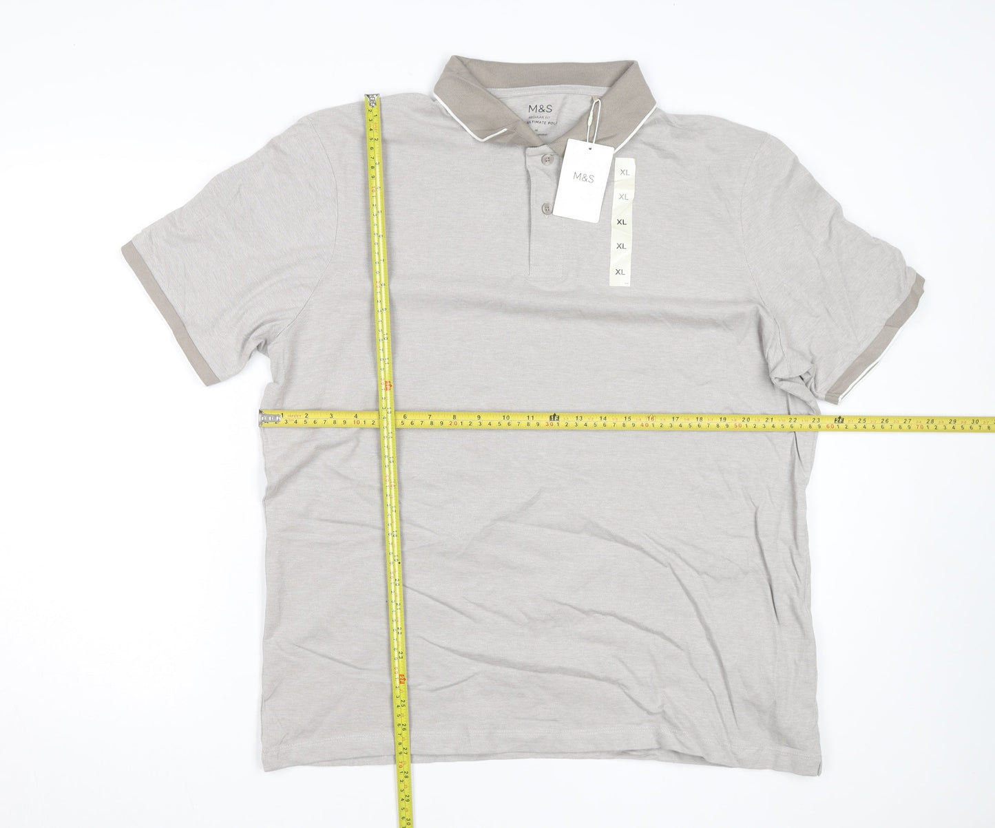 Marks and Spencer Men's Beige Regular Fit Cotton Polo Shirt XL