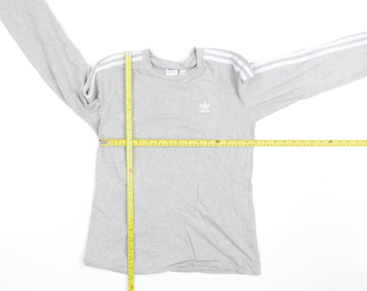 Adidas Womens Grey Long Sleeve Crew Neck T-Shirt Size 8