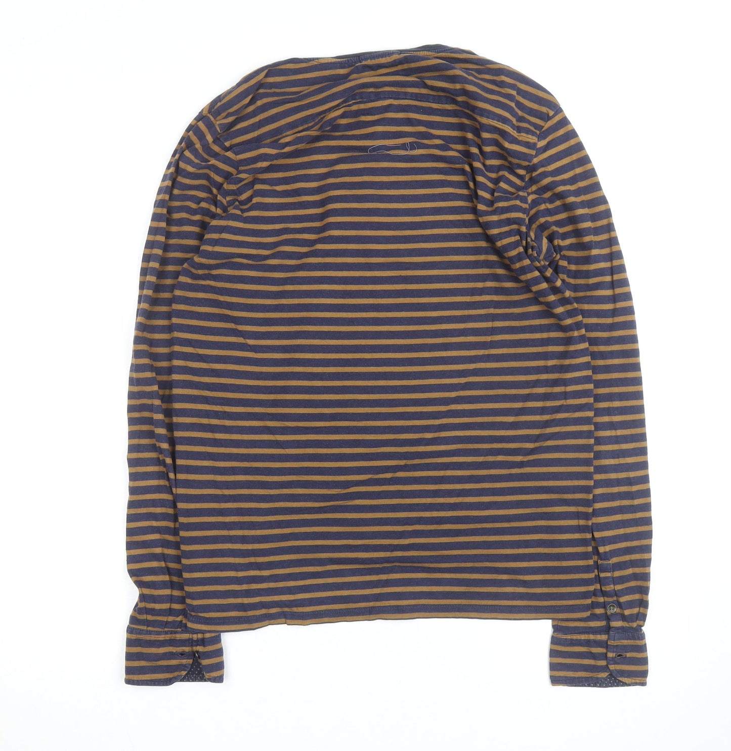 Scotch & Soda Men’s Blue Striped Henley Long Sleeve Cotton Top M