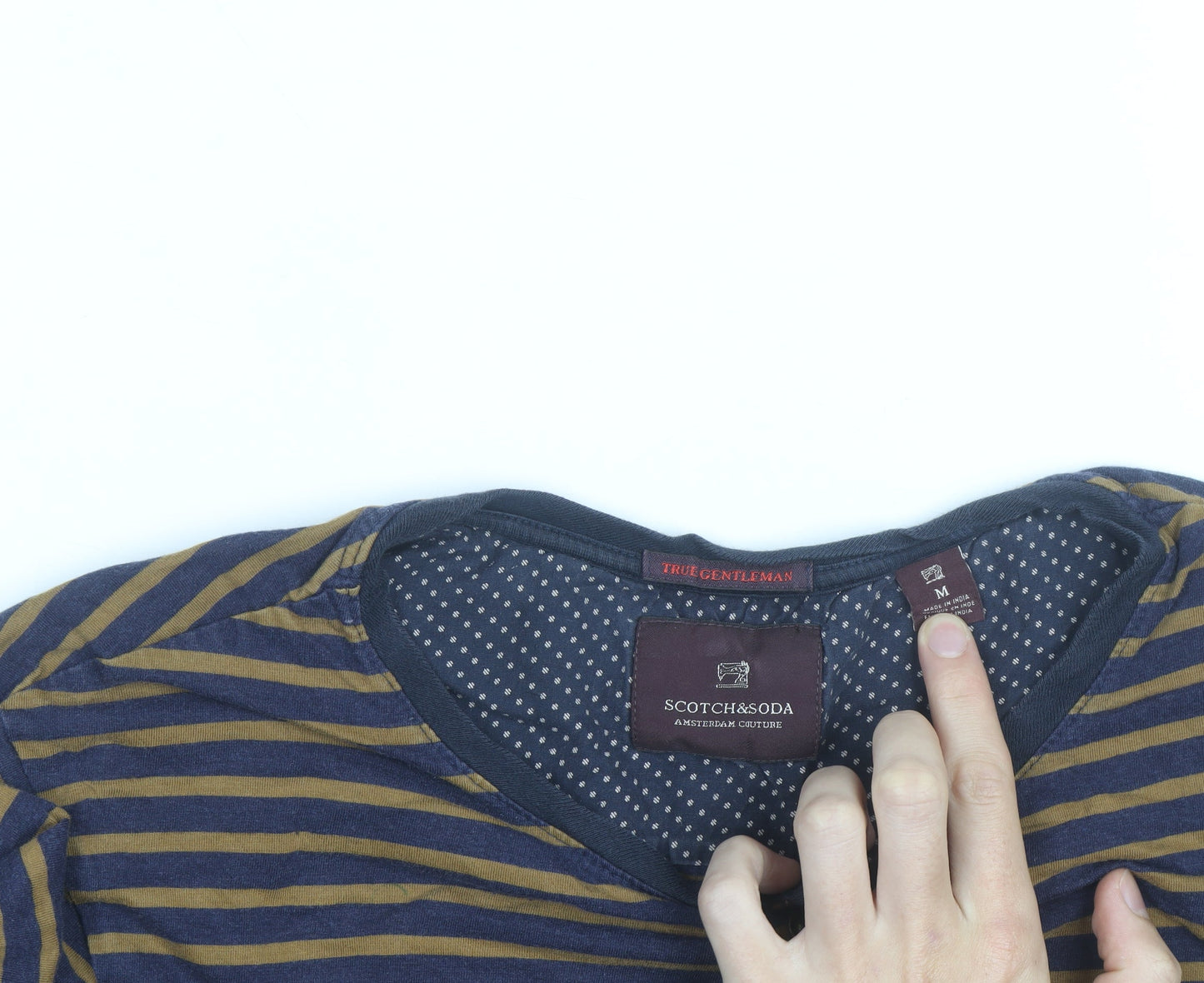 Scotch & Soda Men’s Blue Striped Henley Long Sleeve Cotton Top M