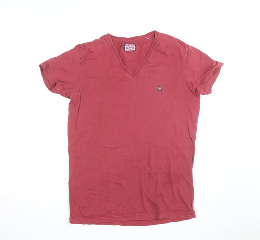 Diesel Women Red V-Neck Cotton Basic T-Shirt Size L