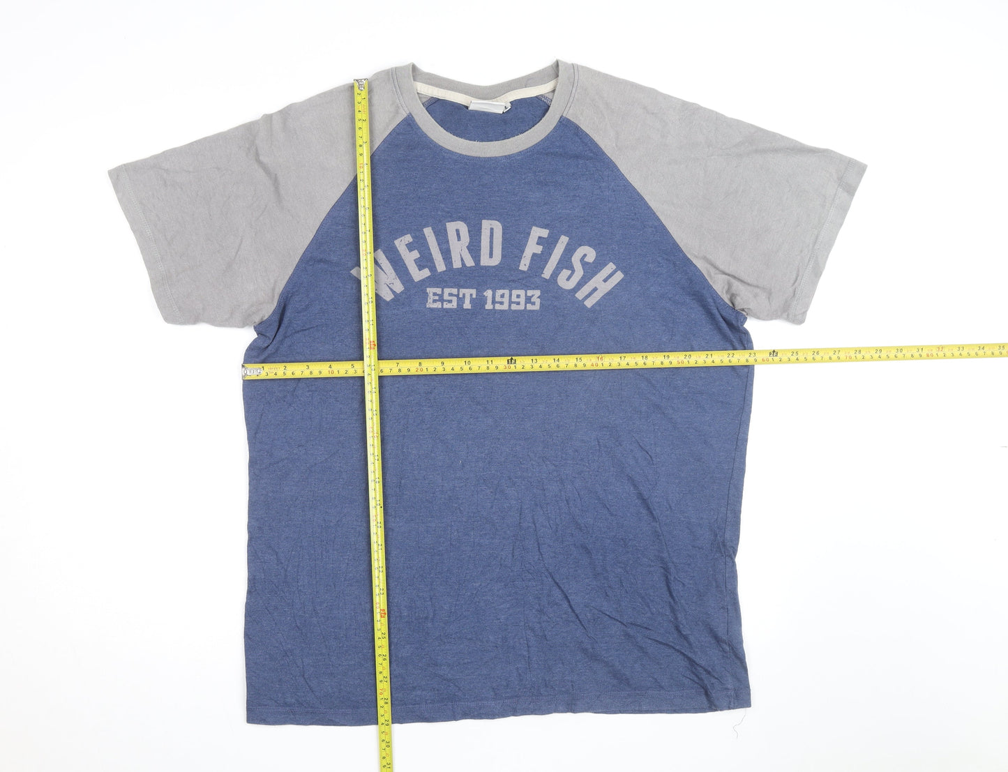 Weird Fish Men's Blue Grey Short Sleeve Crew Neck T-Shirt Size L
