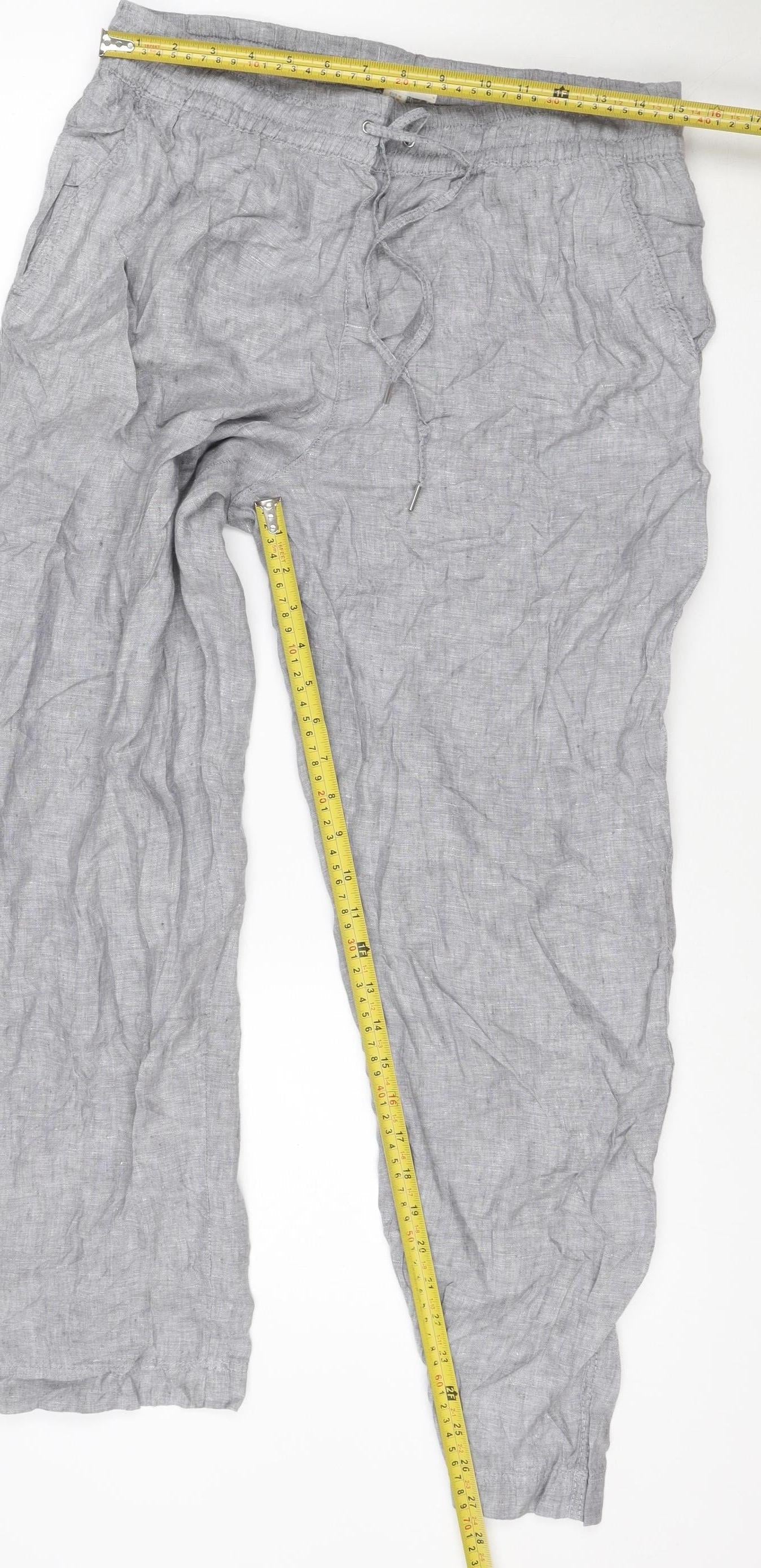 H&M Womens Grey Linen Relaxed Fit Drawstring Trousers Size 12