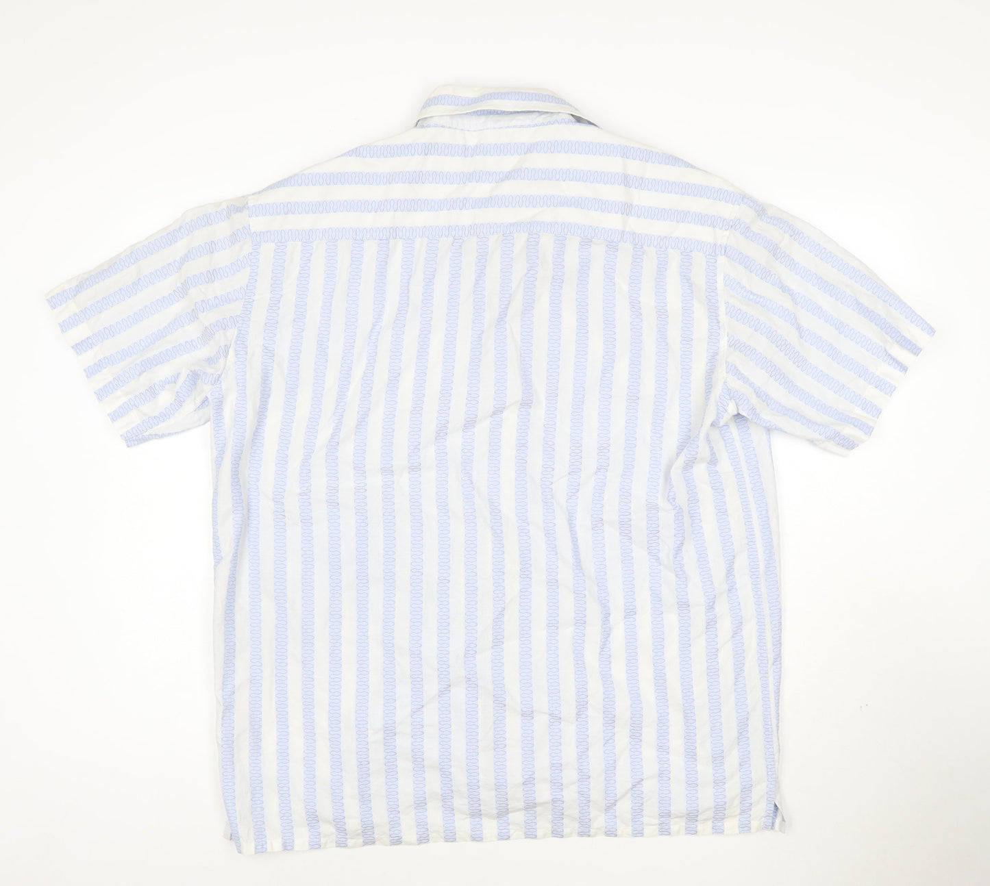 Kurt Muller Men's Blue Striped 2XL Cotton Short Sleeve Shirt