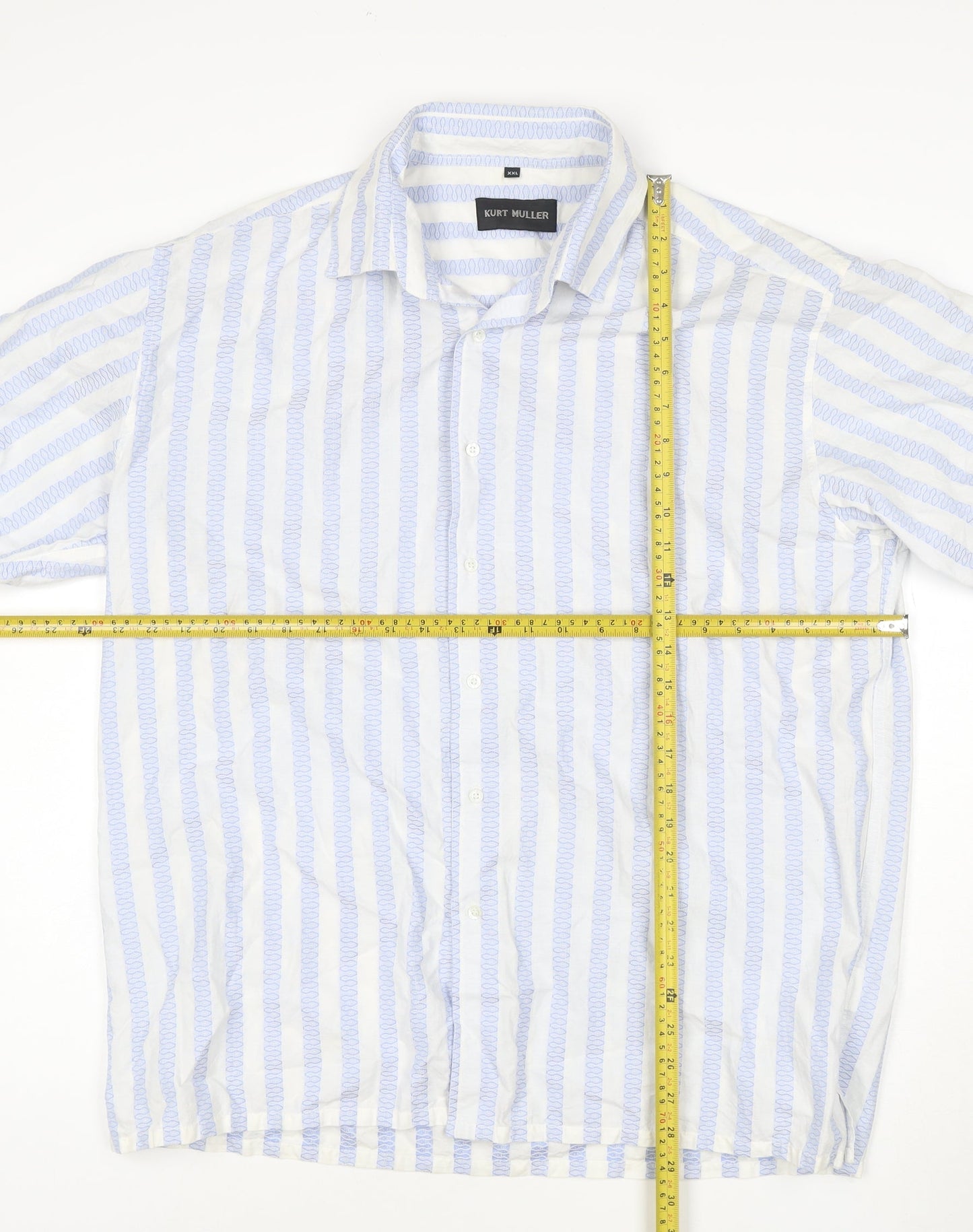Kurt Muller Men's Blue Striped 2XL Cotton Short Sleeve Shirt