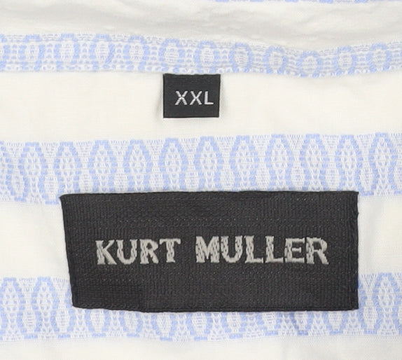 Kurt Muller Men's Blue Striped 2XL Cotton Short Sleeve Shirt
