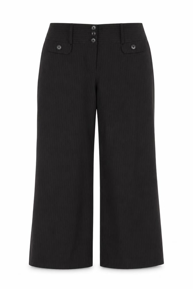 Marks and Spencer Womens Black Pinstripe Wide-Leg Trousers Size 10