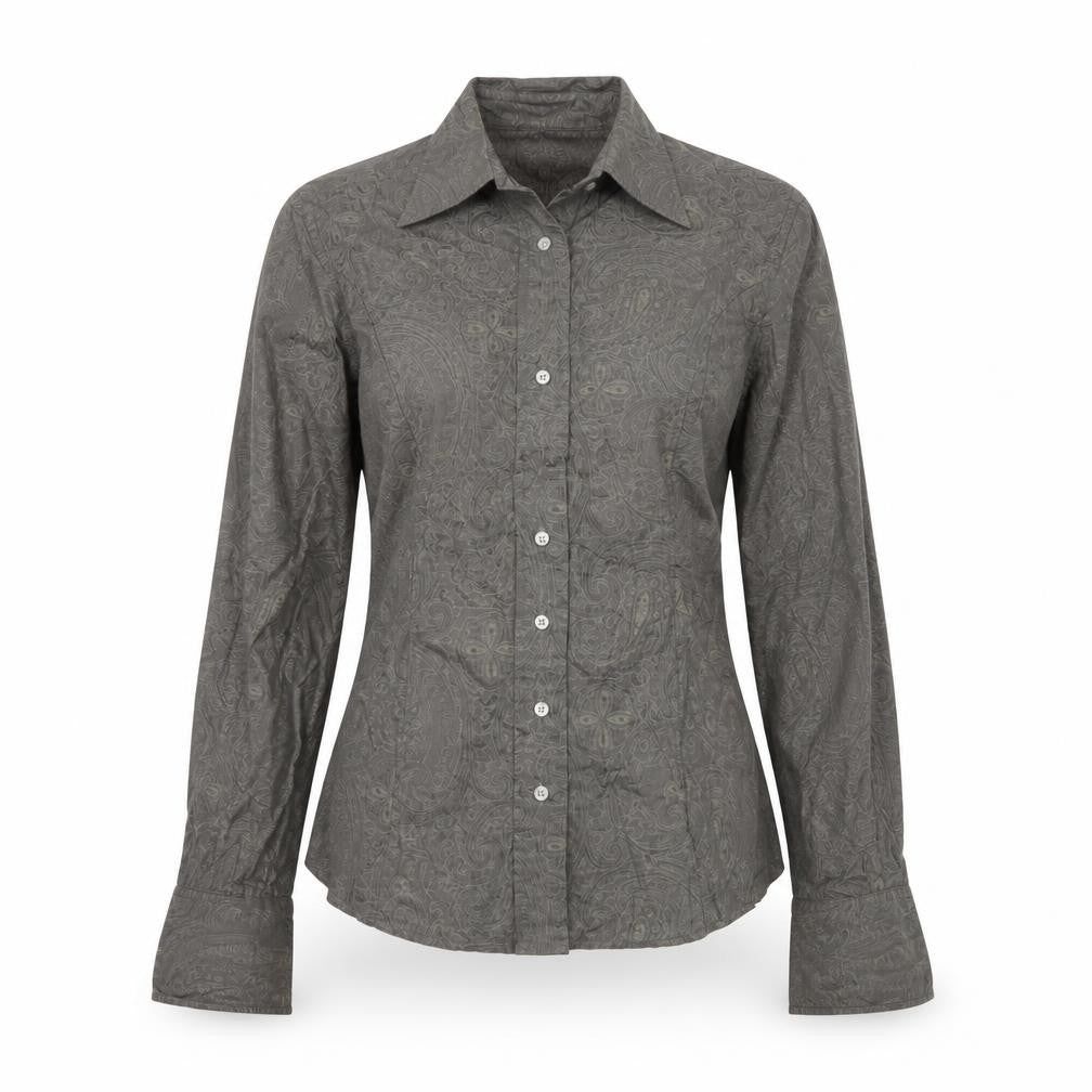 TM Lewin Women Grey Paisley Cotton Long Sleeve Button-Up Shirt Size 12