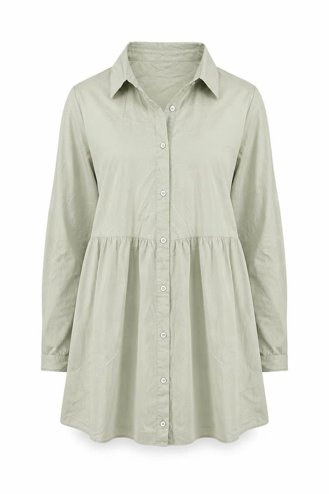 Front view of ASOS Women Beige Cotton Shirt Dress, size 12, Long Sleeve Casual