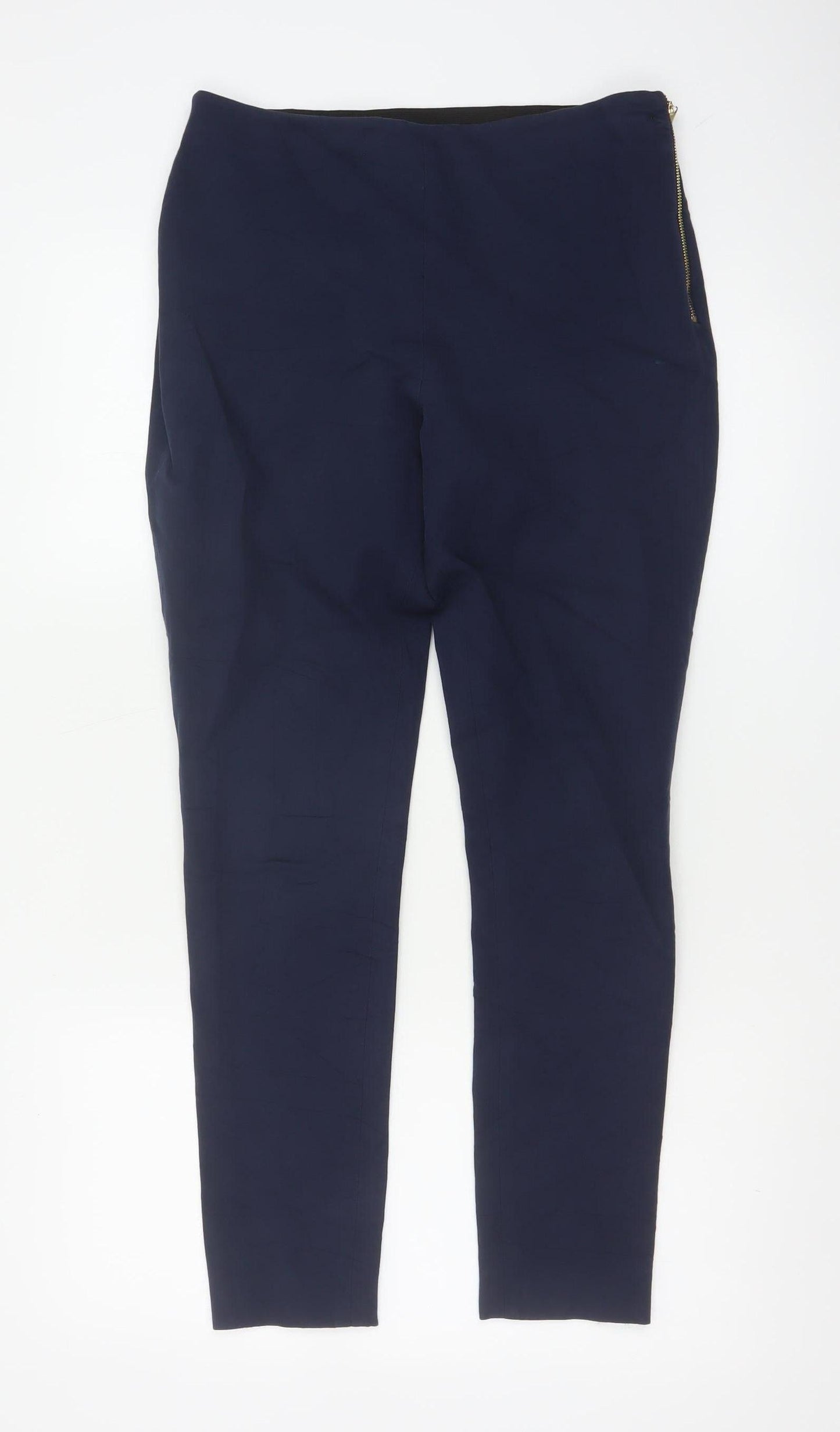 French Connection Women's Navy Blue Cotton Blend Slim Tapered Trousers Size 12