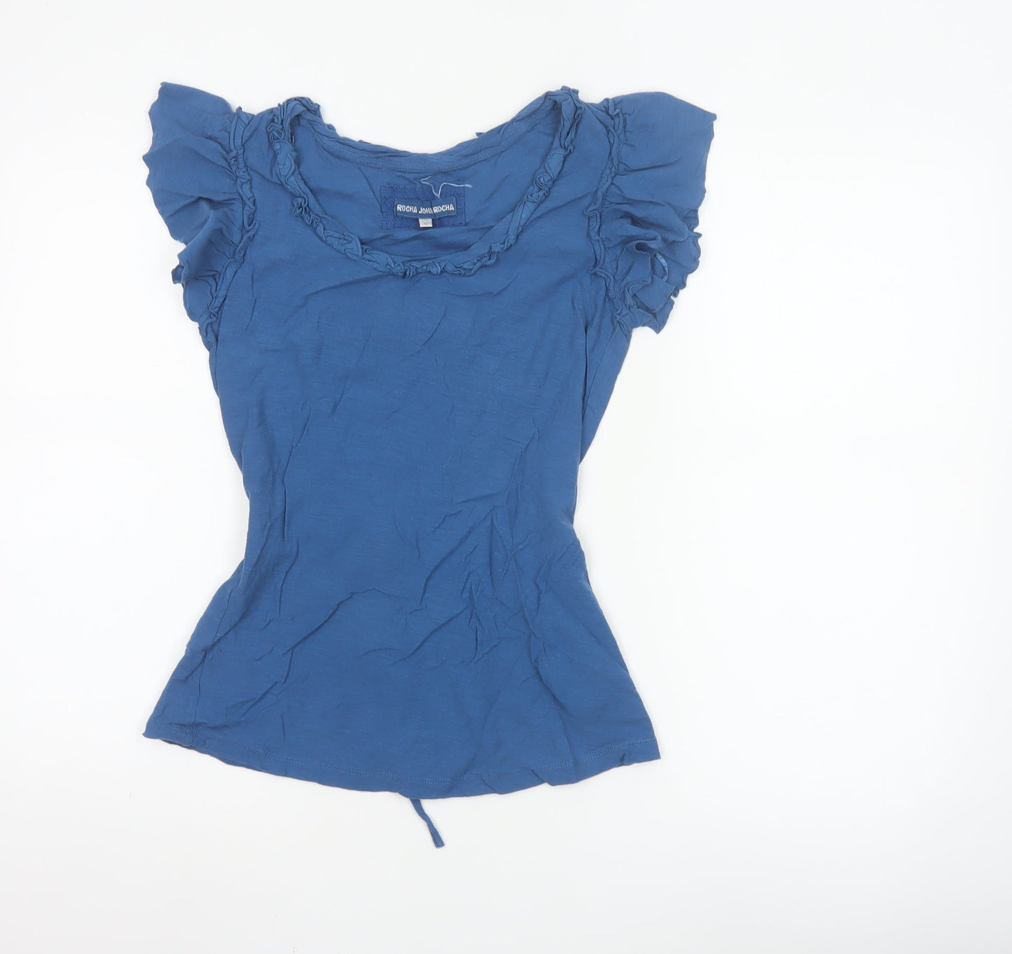 Rocha John Rocha Women’s Blue Ruffle Short Sleeve Cotton Top Size 10