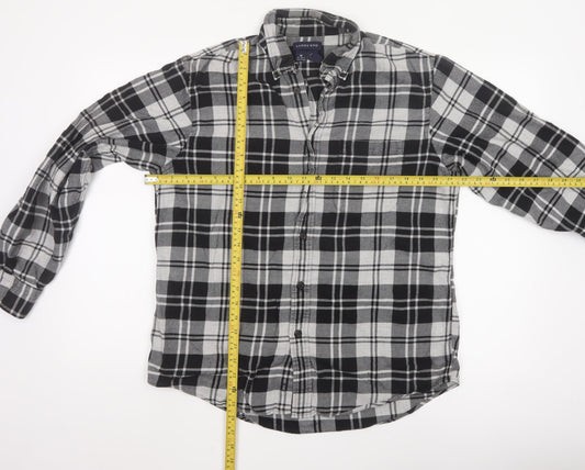Lands' End Men's Black Plaid Flannel Button-Up Shirt Size M Regular Fit