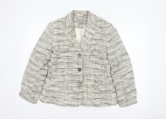 Marks and Spencer Women Beige Bouclé Blazer Size 10 Single-Breasted