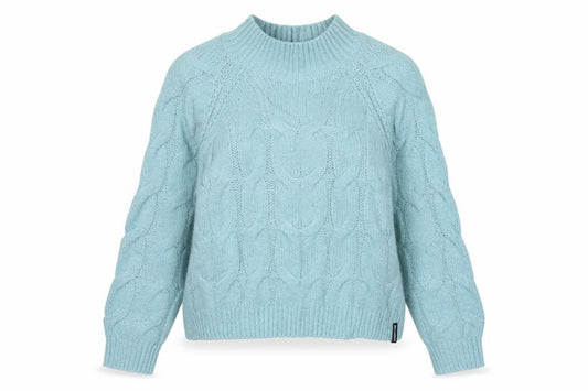 Superdry Women Blue Chunky-Knit High Neck Jumper Size 10