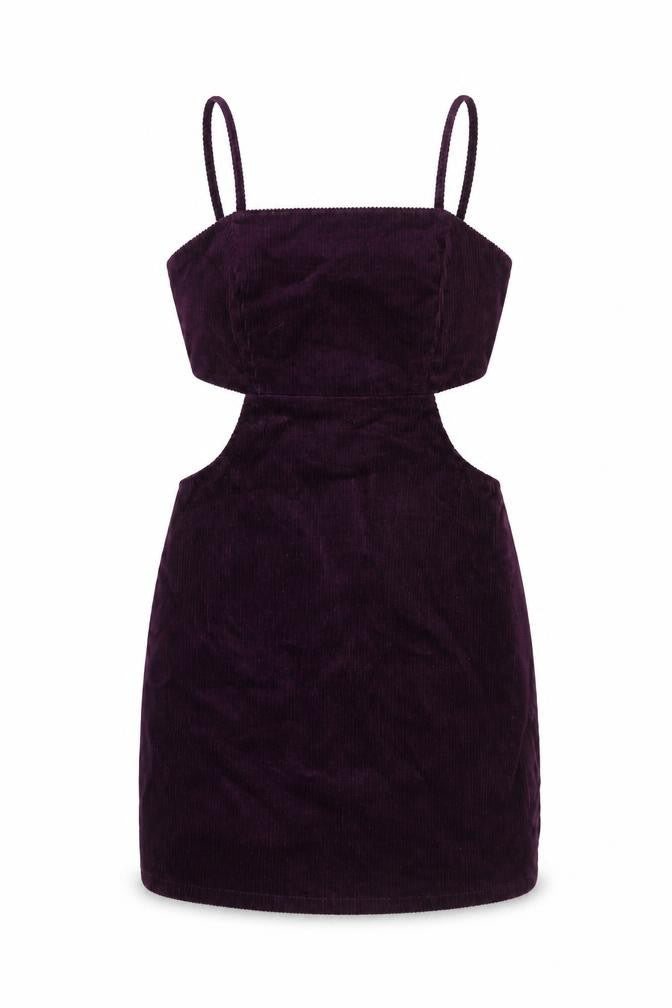 Front view of Denim Co Women Purple Bodycon Corduroy Cut Out Mini Dress, size 6