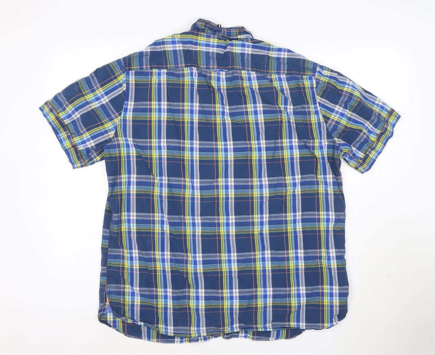 Marks and Spencer Blue Harbour Men's Blue Check Cotton Short Sleeve Shirt XL