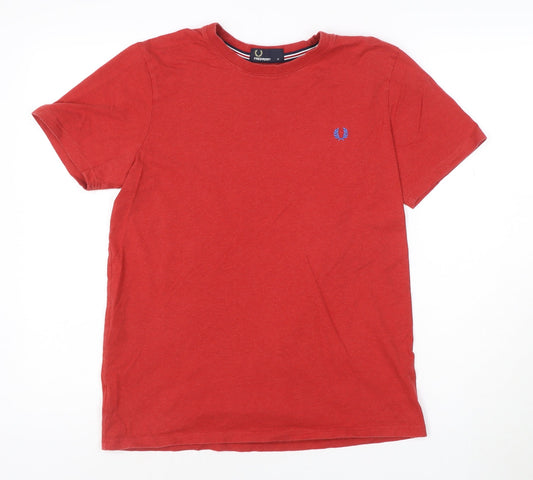 Fred Perry Men's Red Cotton Crew Neck Short Sleeve T-Shirt M