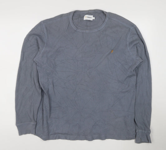 Farah Men's Blue Cotton Long Sleeve Crew Neck Pullover Sweatshirt M