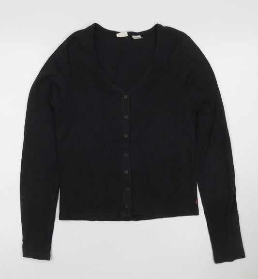 Levi's Women's Black V-Neck Long Sleeve Button-Up Top Size M