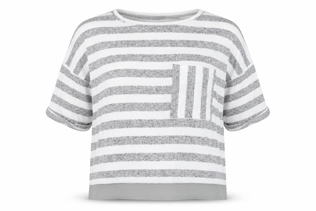 Maison de Nimes Women’s Grey Striped Relaxed Jersey T-Shirt Size 10
