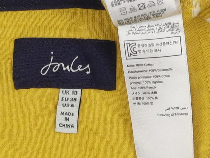 Joules Women’s Yellow Stripe Dog Embroidered Long Sleeve Cotton T-Shirt Size 10
