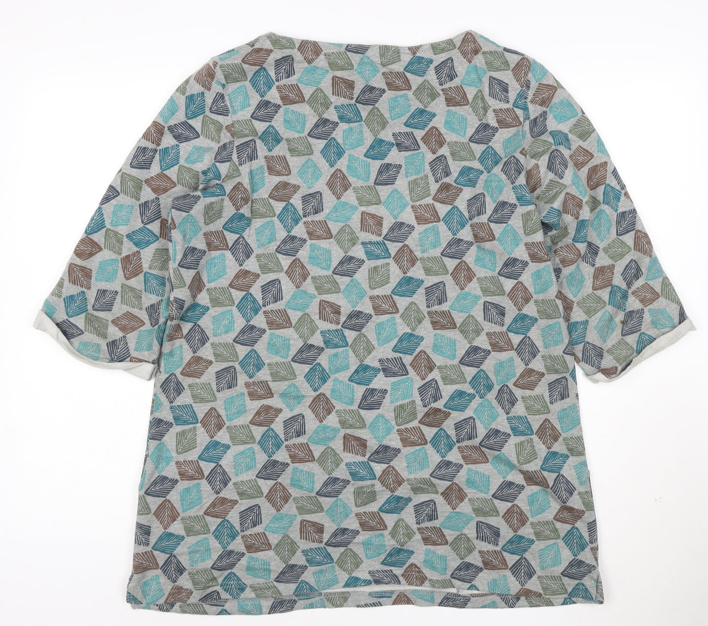 Seasalt Womens Multicoloured Leaf Tunic Top Size 14 Cotton 3/4 Sleeve