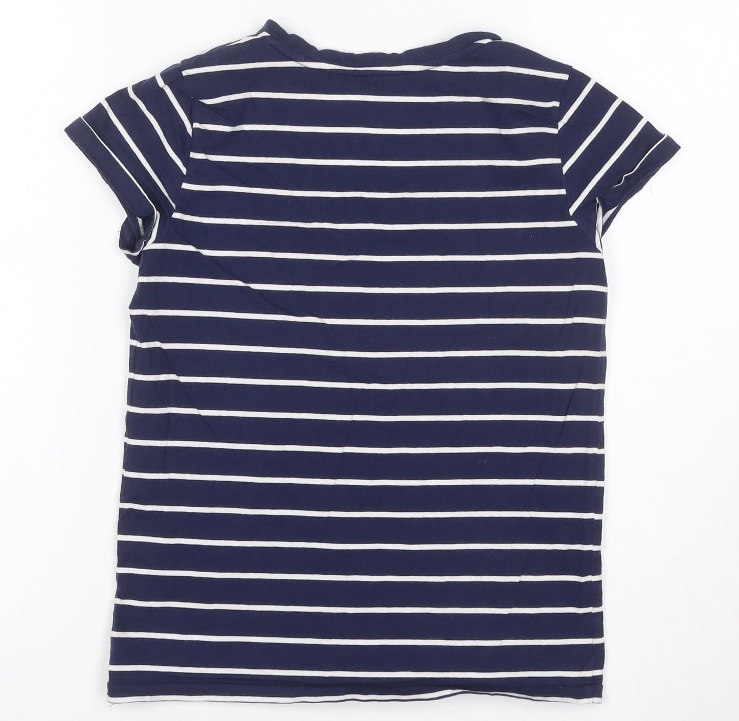 Ralph Lauren Women's Blue Striped V-Neck Cotton T-Shirt XS