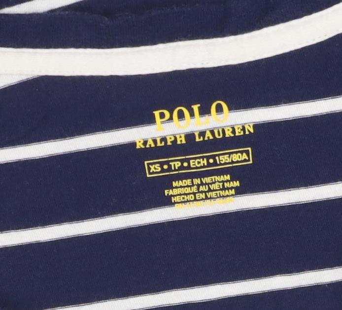 Ralph Lauren Women's Blue Striped V-Neck Cotton T-Shirt XS