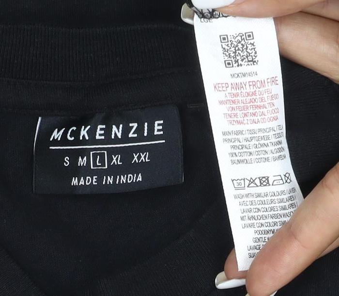 McKenzie Men's Black Cotton Crew Neck Short Sleeve T-Shirt L