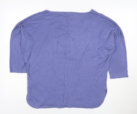 Jaeger Women Purple Relaxed Boat Neck 3/4 Sleeve Jersey Top L