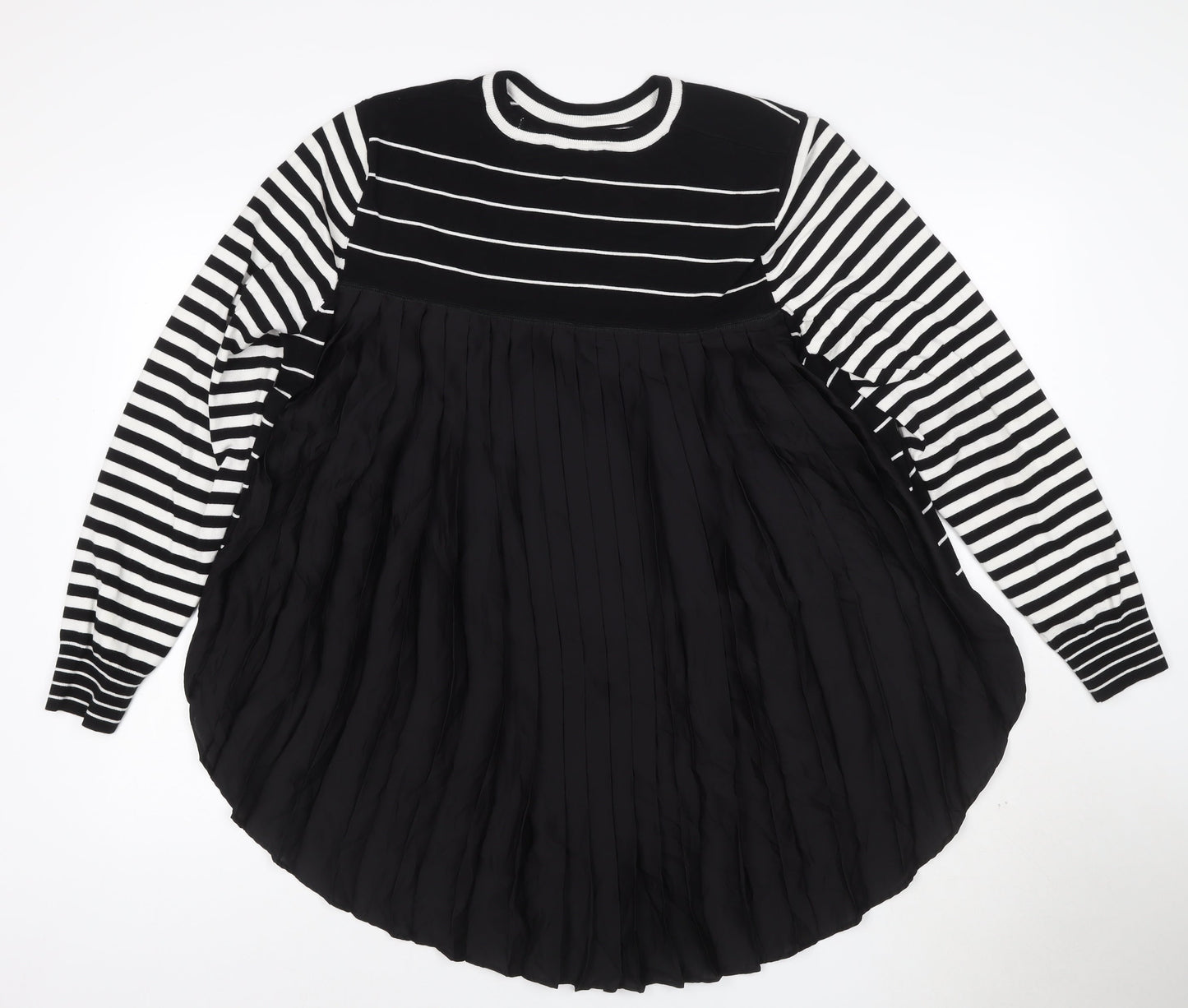 Label Womens Black Striped Pleated Hem Knit Jumper Size L