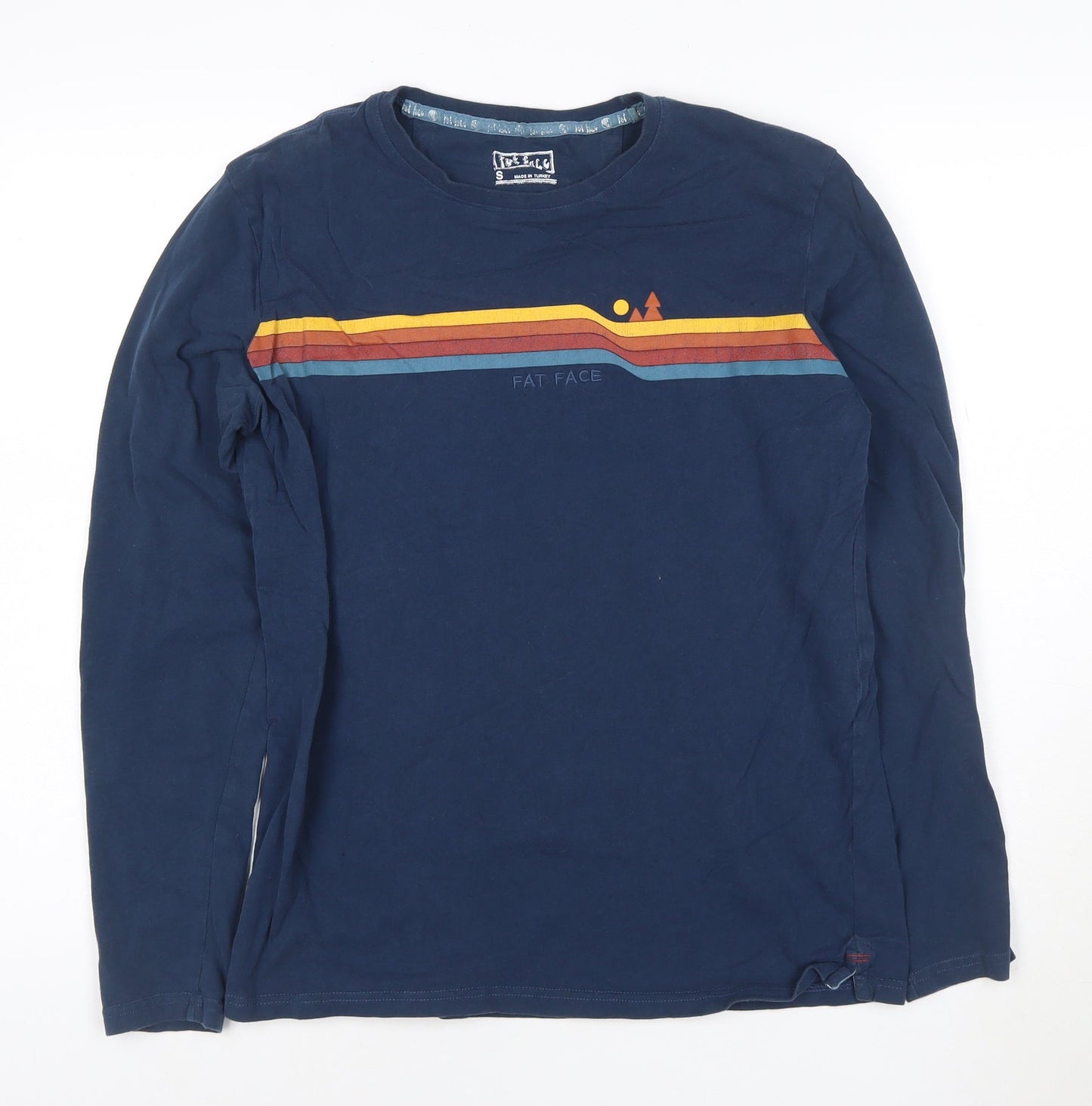 Fat Face Men's Blue Retro Stripe Long Sleeve Cotton T-Shirt Size S