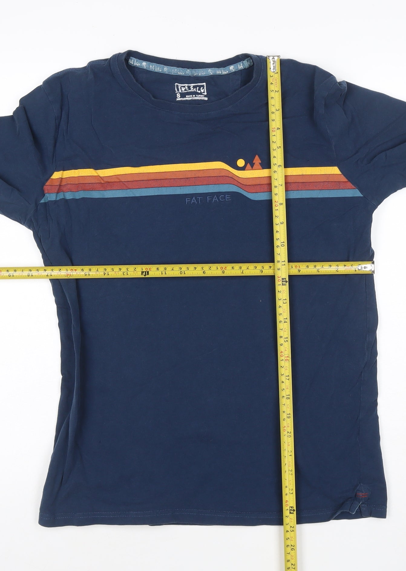 Fat Face Men's Blue Retro Stripe Long Sleeve Cotton T-Shirt Size S