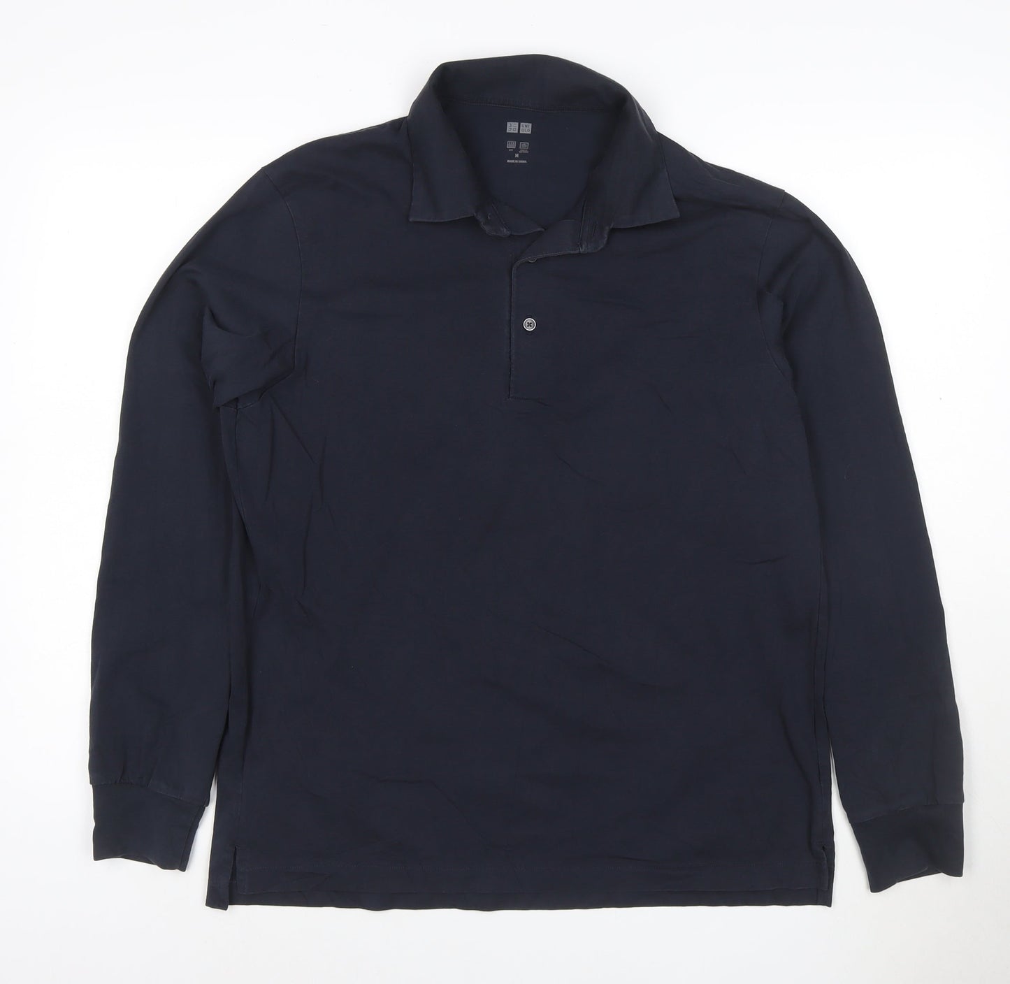 Uniqlo Men’s Blue Long Sleeve Cotton Blend Polo Shirt M