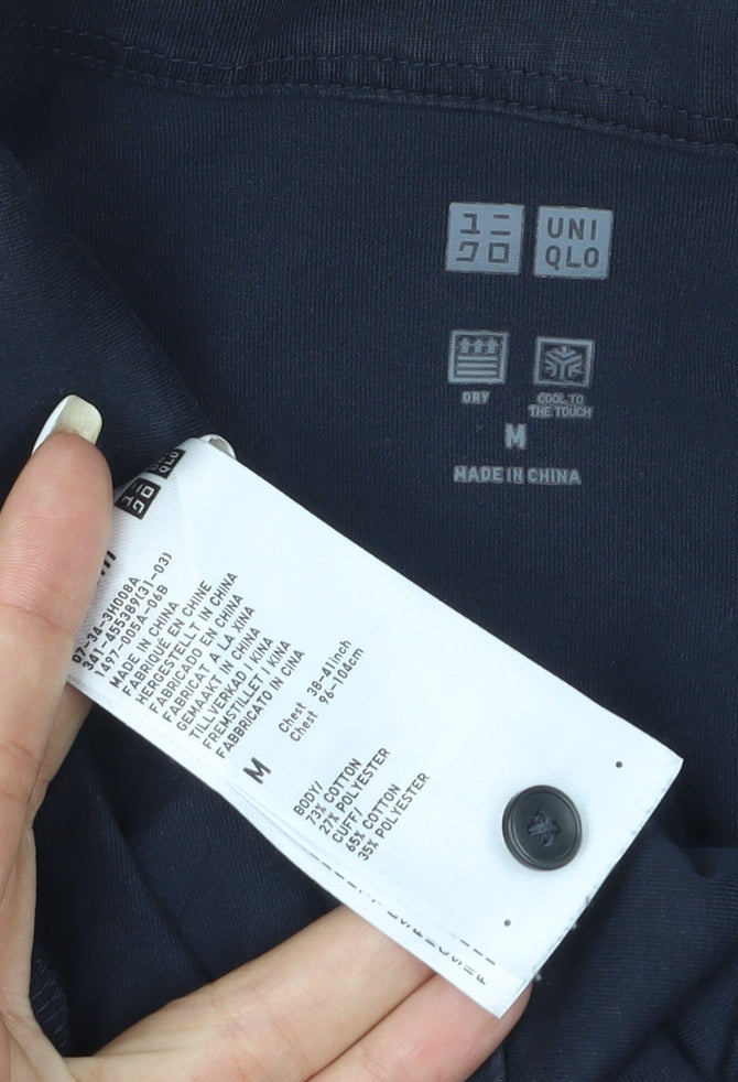 Uniqlo Men’s Blue Long Sleeve Cotton Blend Polo Shirt M