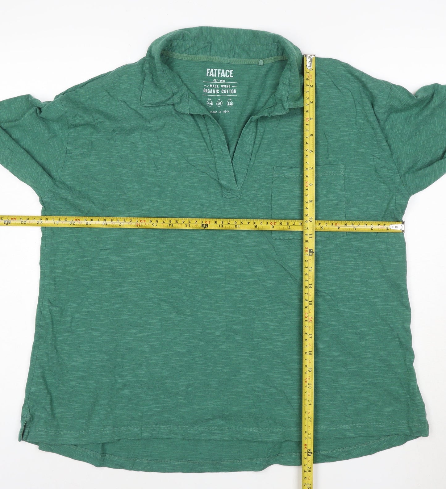FatFace Women Green Organic Cotton Long Sleeve Collared Shirt Size 16